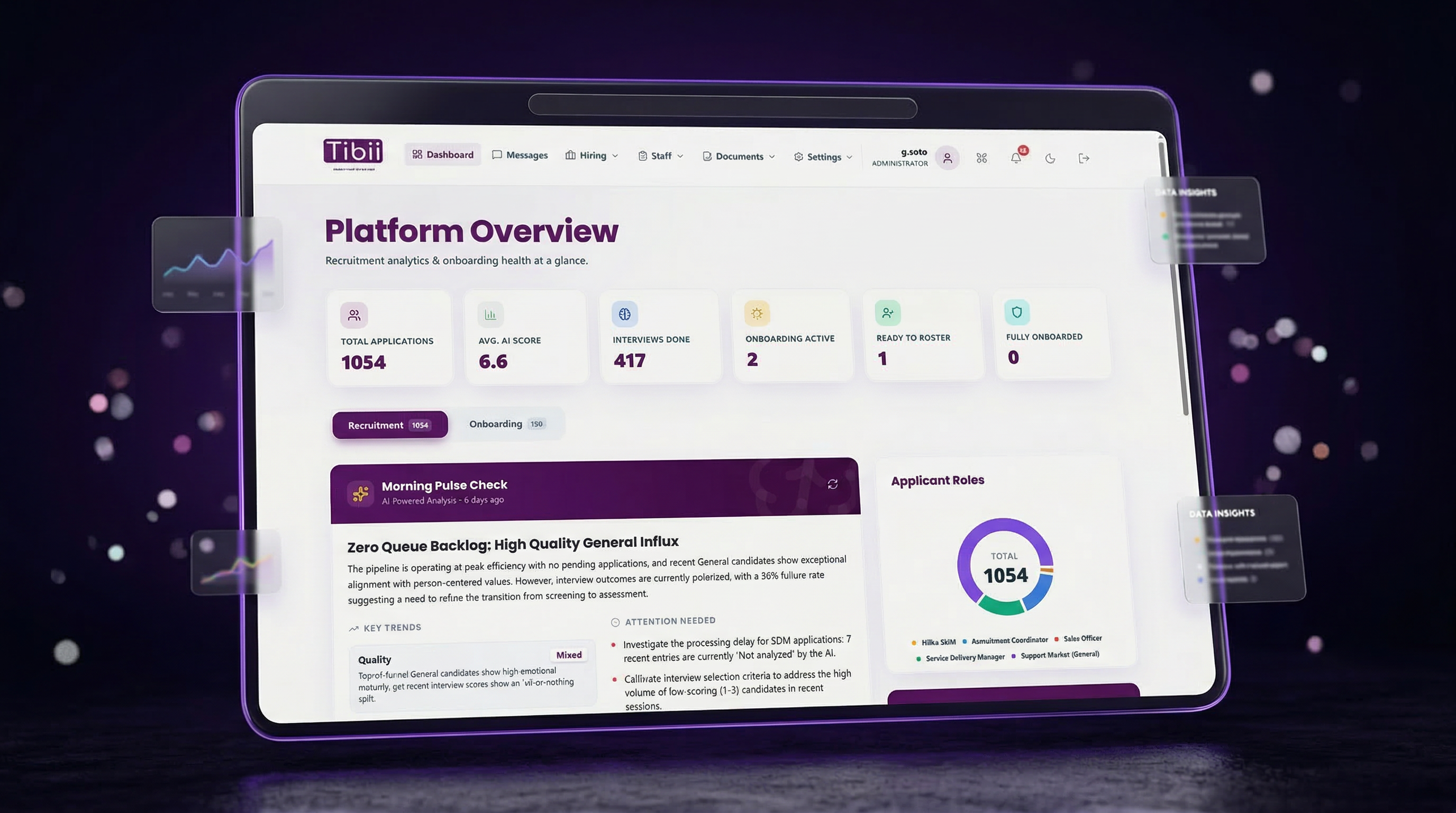 Hiroo Dashboard — AI-powered analytics with recruitment pipeline and morning pulse check